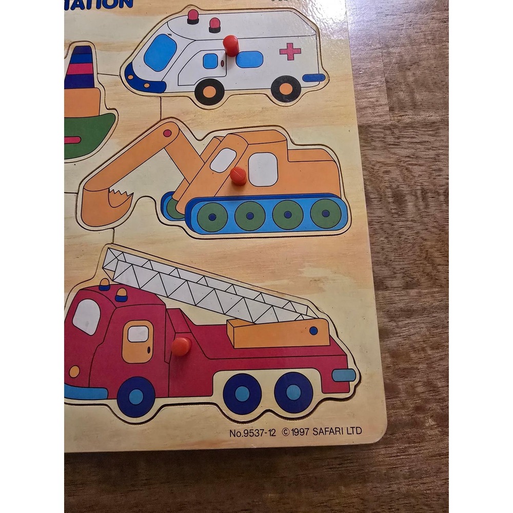Vintage 1997 Safari Ltd Transportation Wooden Peg Puzzle 8 Piece Toy 9537-12 - Picture 4 of 6